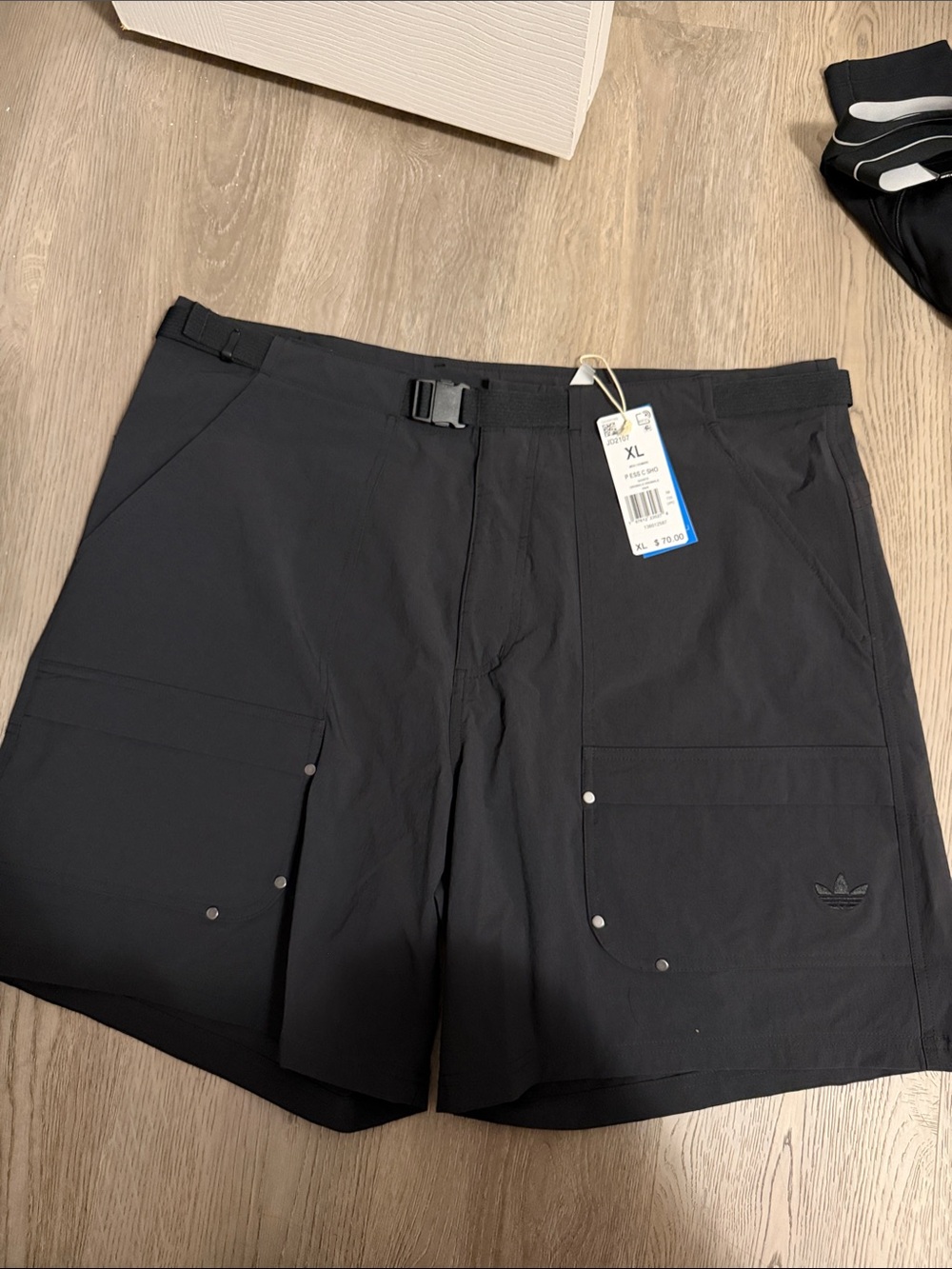 adidas Black Cargo Shorts with Built-In Webbing Belt